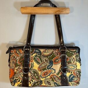 Franco Sarto Hobo Leather Fabric Floral Flower Double Straps Shoulder Bag Purse